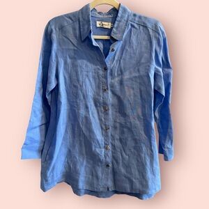 iLinen 100% Linen Button Down Shirt Blue EU Made Poland